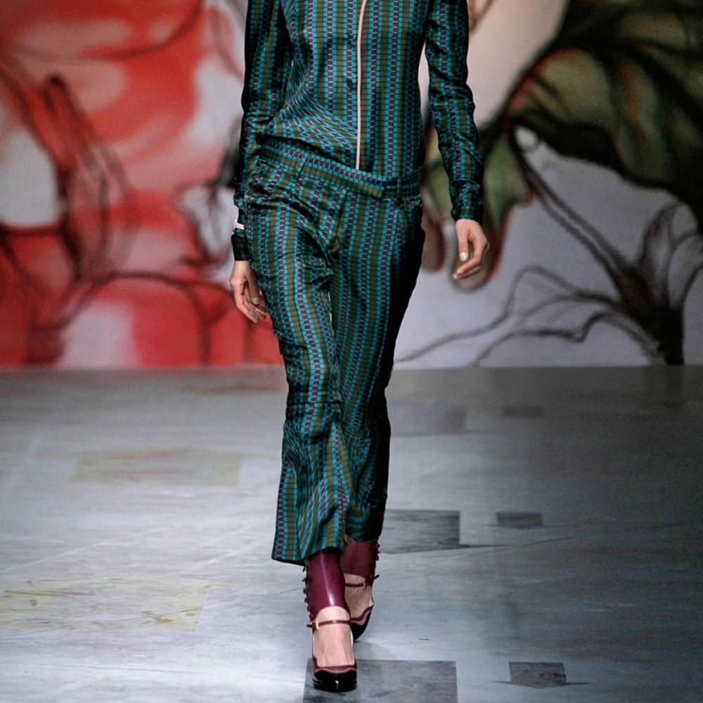 Prada Archive Spring 2008 Runway Fairy Plaid Silk Flare Pants Sz 42 Rare Vintage